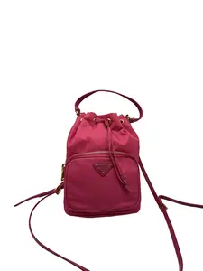 Pre-owned PRADA Vintage Pink Nylon & Leather Drawstring Bucket Crossbody Bag/WJ04128805/8805