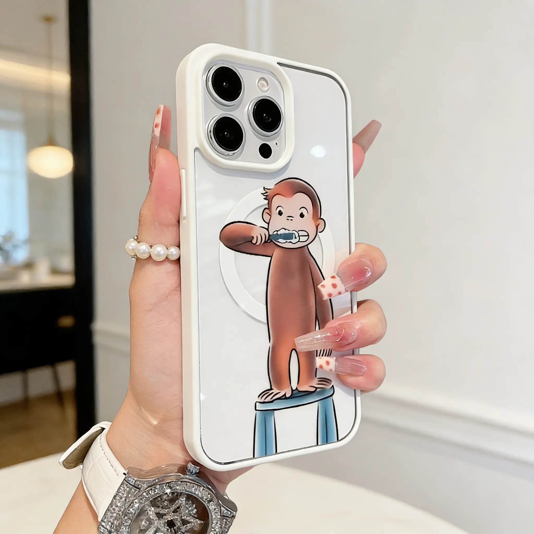 Personalized Curious George Brushing Print Magnetic TPU Cellphone Case - Anti-Fall, Soft, Shockproof, Lightweight, Scratch-Resistant Smartphone Casing Accessory for iPhone 11,12,13,14,15 Plus,16 Pro Max, Accessories