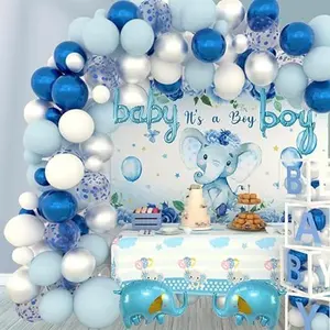 Baby Shower Decorations for Boy Elephant Balloon / Backdrop Tablecloth Balloons for Party Decor Birthday Party Supplies ( Boy, Blue)