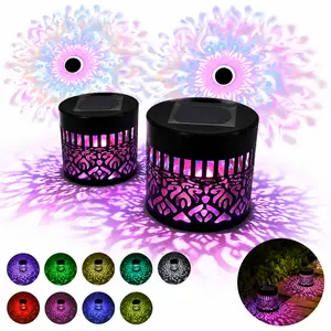 2-Pack Solar Mandala Projection Wall Lights, Waterproof Outdoor Metal Fence Lanterns, Decorative Garden & Patio Lighting for Backyard and Courtyard