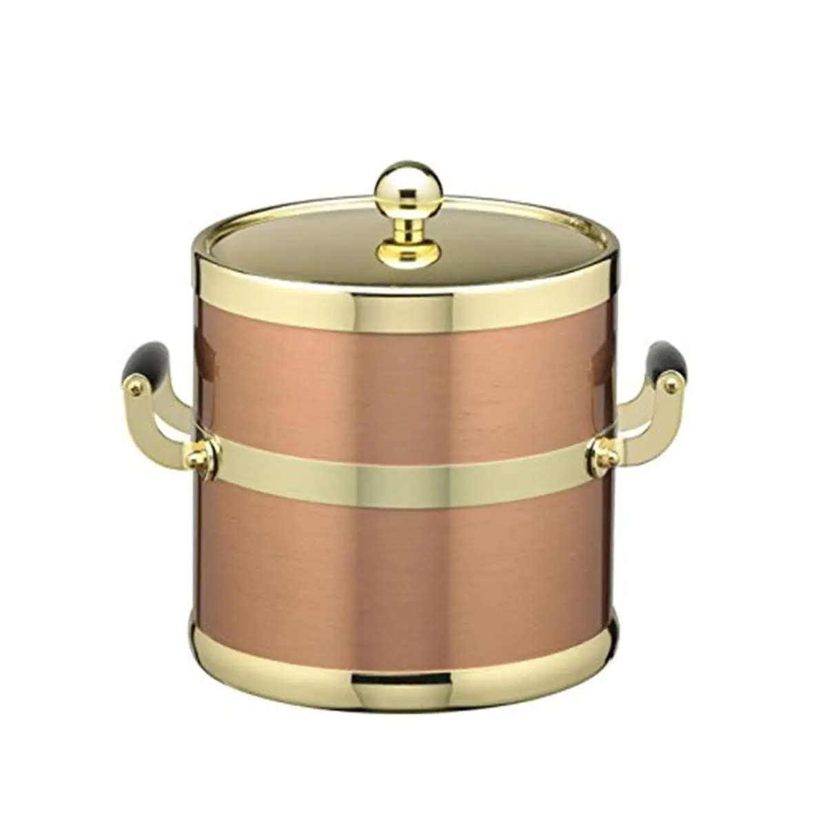 Kraftware Corp 70894 Classic 3 Qt Ice Bucket with Polished Brass Lid, Wood Side Handles, Copper & Brass Bar Utensils