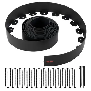 fathersdaygift VEVOR Landscape Edging, 33 ftx 4 in Plastic Garden Border Edging with 30 Spikes 2 Ground Stakes, No Dig, Flexible Lawn Edgings Roll, UV-Resistant Mini Fence Borders for Flower Beds Yard Paver