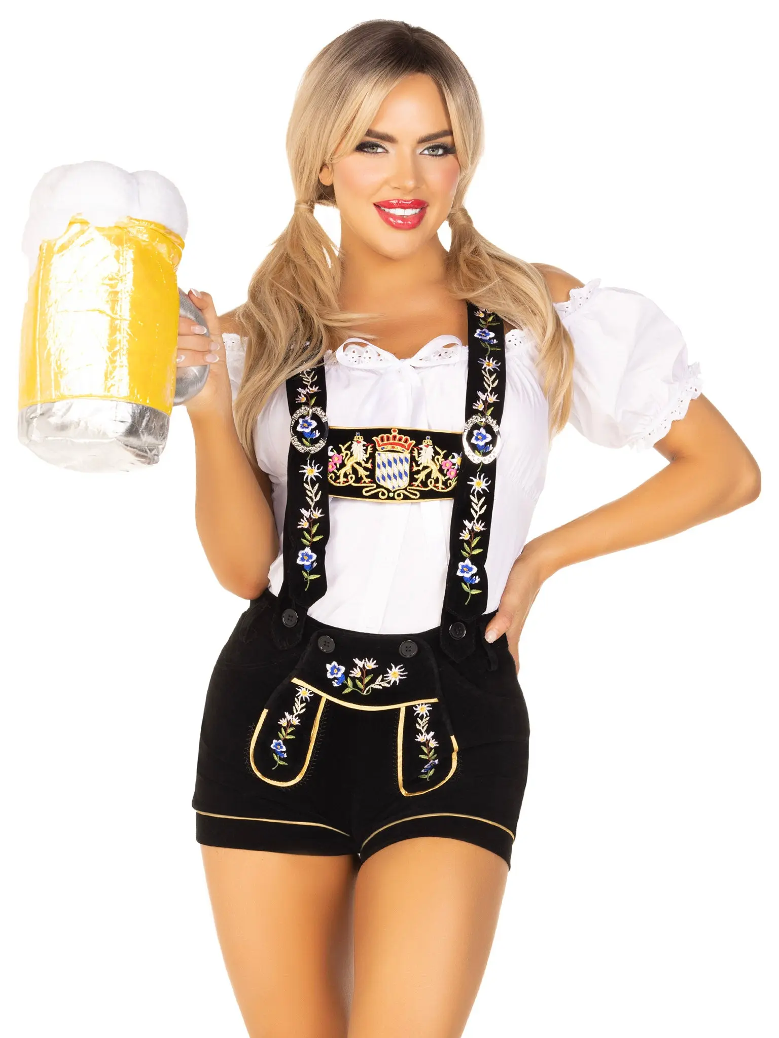 Women's 2-Piece Lederhosen Costume, Traditional Embroidered Velveteen Outfit with Peasant Top for Oktoberfest & Halloween, Clothes, Costume Ideas, Cute, Casual