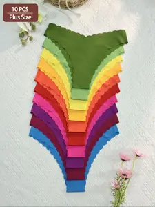 Women's Plus Size Underwear Set, Soft Comfy Panty, Breathable, Fitted & Comfortable Design, Ideal for Everyday Wear, Pack of 10 Pieces