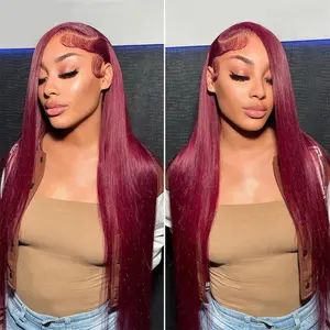 [Super Sale] Hot Star 13x6 HD Lace Front Wig Human Hair Wigs 99J Red Burgundy Colored Pre Plucked Lace Frontal P4/27 Highlight Human Hair Straight Wigs Honey Blonde Body Wave Wigs