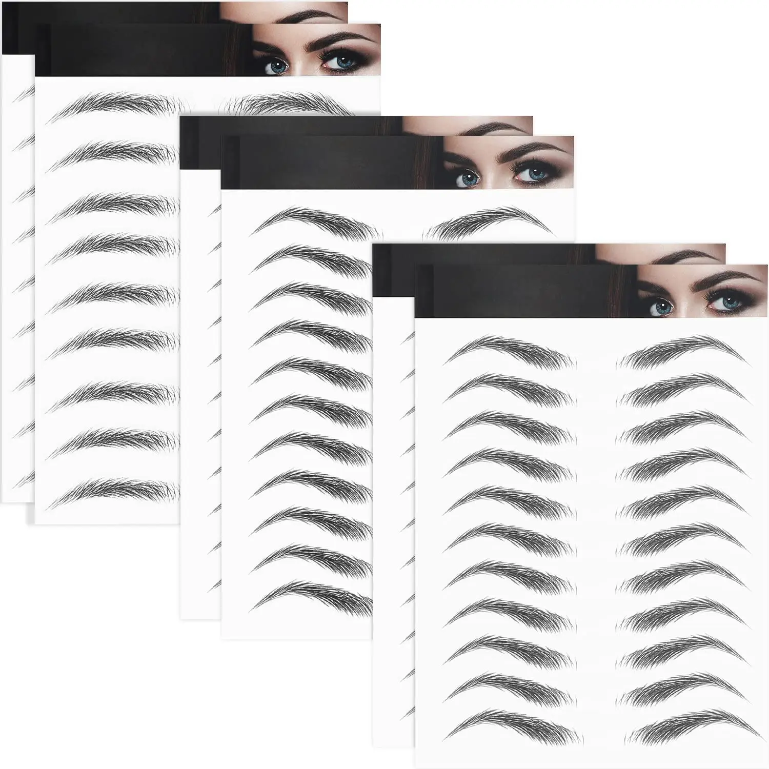 6 Sheets 4d Hair-like Waterproof Eyebrow Tattoos Stickers Transfers Temporary Brow Tattoo Peel off Grooming Shaping Sticker in Arch Style, 66 Pairs Black(Classic Styles) cohesive tattoos