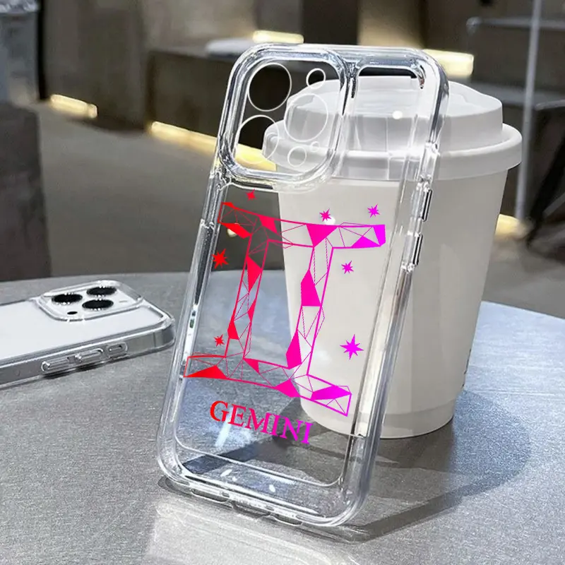 Phone case for iPhone 16 Pro Max 15 Plus 14 13 12 11 XR XS E Zodiac sign Gemini Anti-Yellowing Shockproof durable ultra-thin Crystal Cover