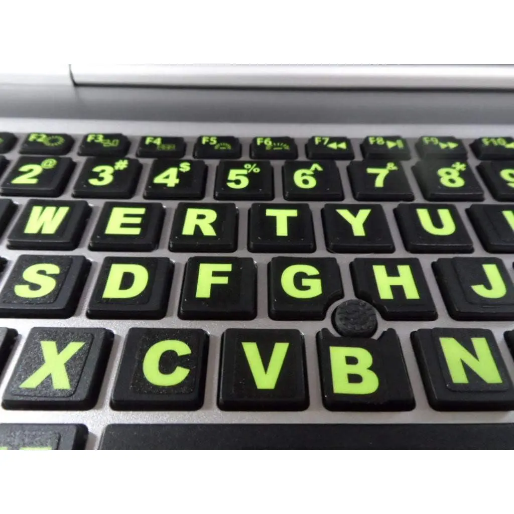 Keyboard Stickers with Big Luminescent  Symbols. 200 Inlay Set. 3 . Warranty. Will Not Wear or Fade. U.S. English Laptop & PC. Also Includes Pocket/Purse Magnifier, USB LED & Tweesers.