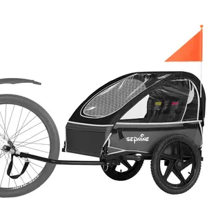 Sepnine Kids Bike Trailer, Suitable for 1 to 2 Kids, 12+ Months, Quick Attach to Bike, Foldable, with 5-Point Harness and Storage Bags