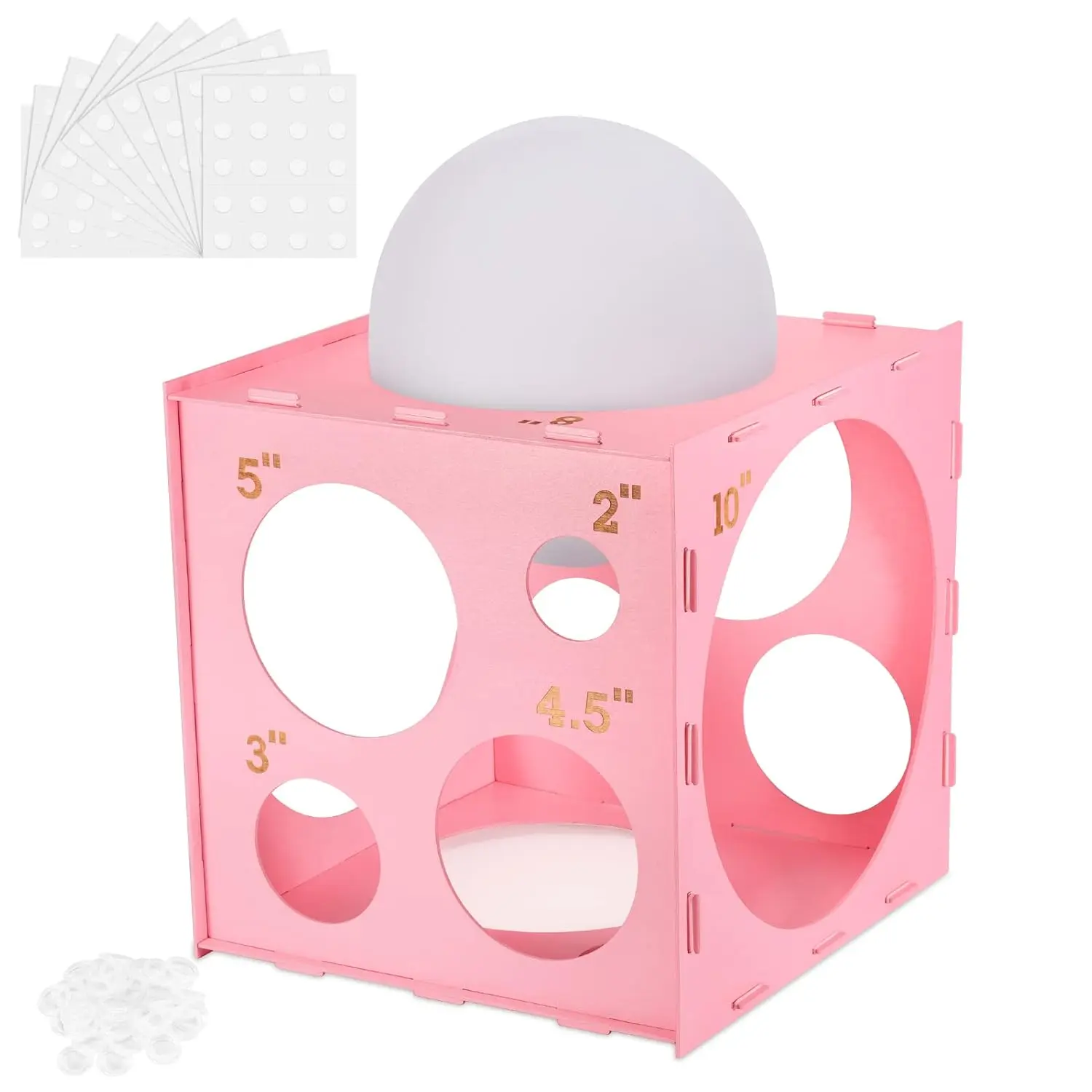 14-Hole Pink Collapsible Balloon Sizer Cube With Instructions & Balloon Glue Points for Arches