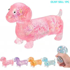 Dachshund Squishy, Glitter Weiner Dog Maltose Stress Ball, Slow Rise Fidget for Anxiety Relief, Soft Squeeze Desk Gadget for Home Office Travel