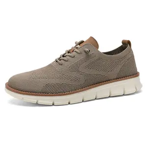 Men's Originalgrand Stitchlite Closed Oxford Shoes - Beige Polyester Gingham Mesh Upper, White Sole, Brown Trim, Casual Oxford Footwear