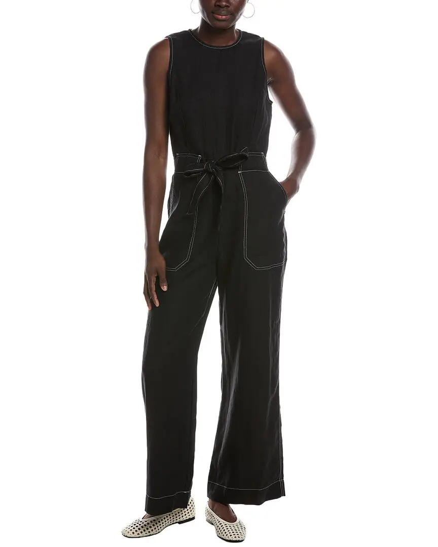Madewell Contrast Stitch Relaxed Straight Leg Linen Jumpsuit