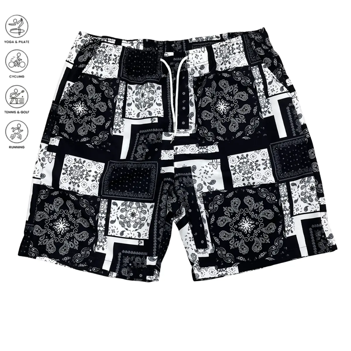 Men's Western Retro Bandana Print Breathable Drawstring Outdoor Casual Shorts - Men's Clothing for Skate, Streetwear - Fitted Cut, XL Size