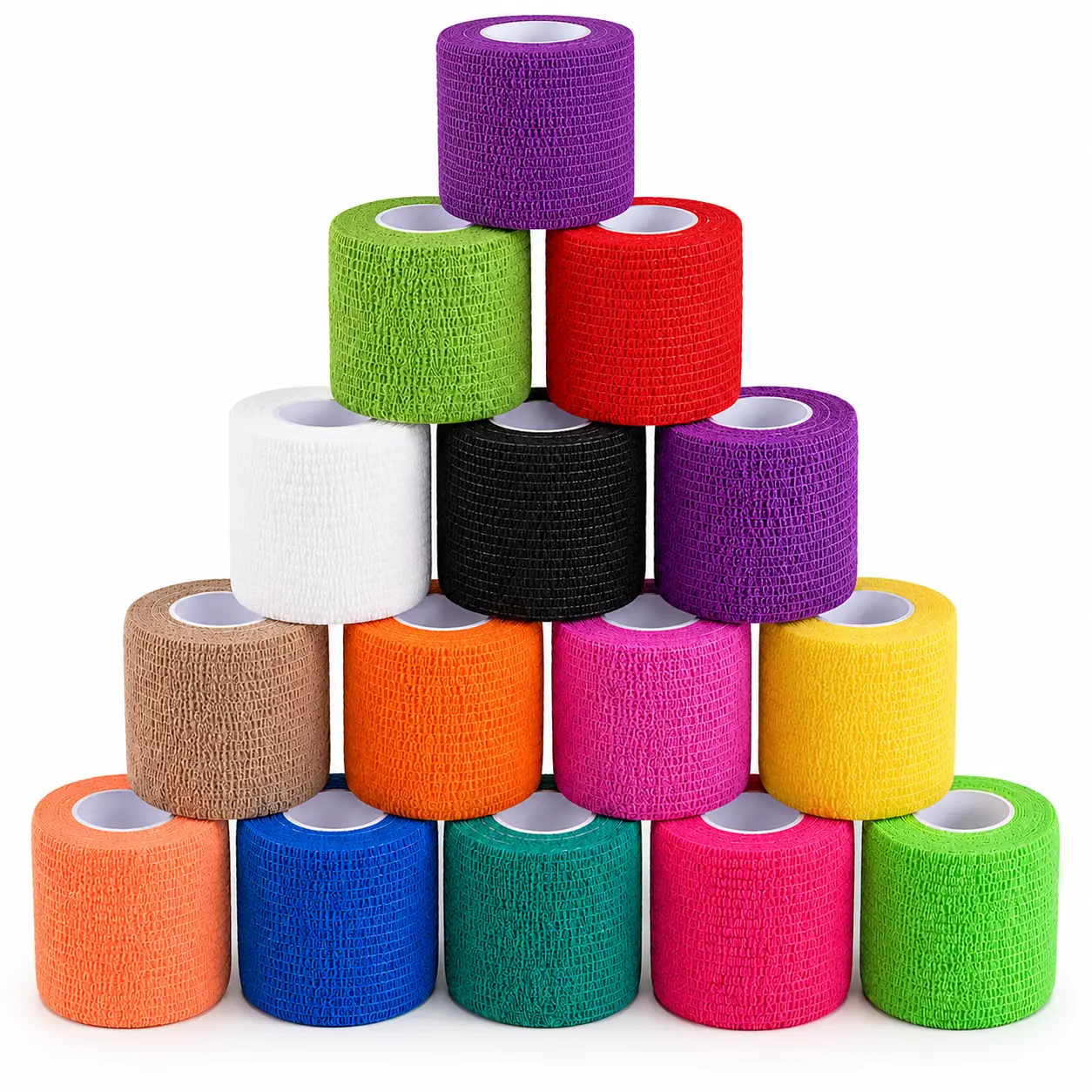 Unisex 15-Pack Cohesive Elastic Wraps, 2x5yd Self-Adhesive Breathable Tape for Ankle/Wrist, Hand-Tear Easy Sports Support Bandages (Multi-Colors), Cohesive Wrap