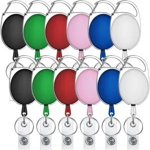 12 Packs Retractable ID Badge Card Holder Carabiner Badge Reel with Belt Clip and Key Ring, Assorted Colors keychain