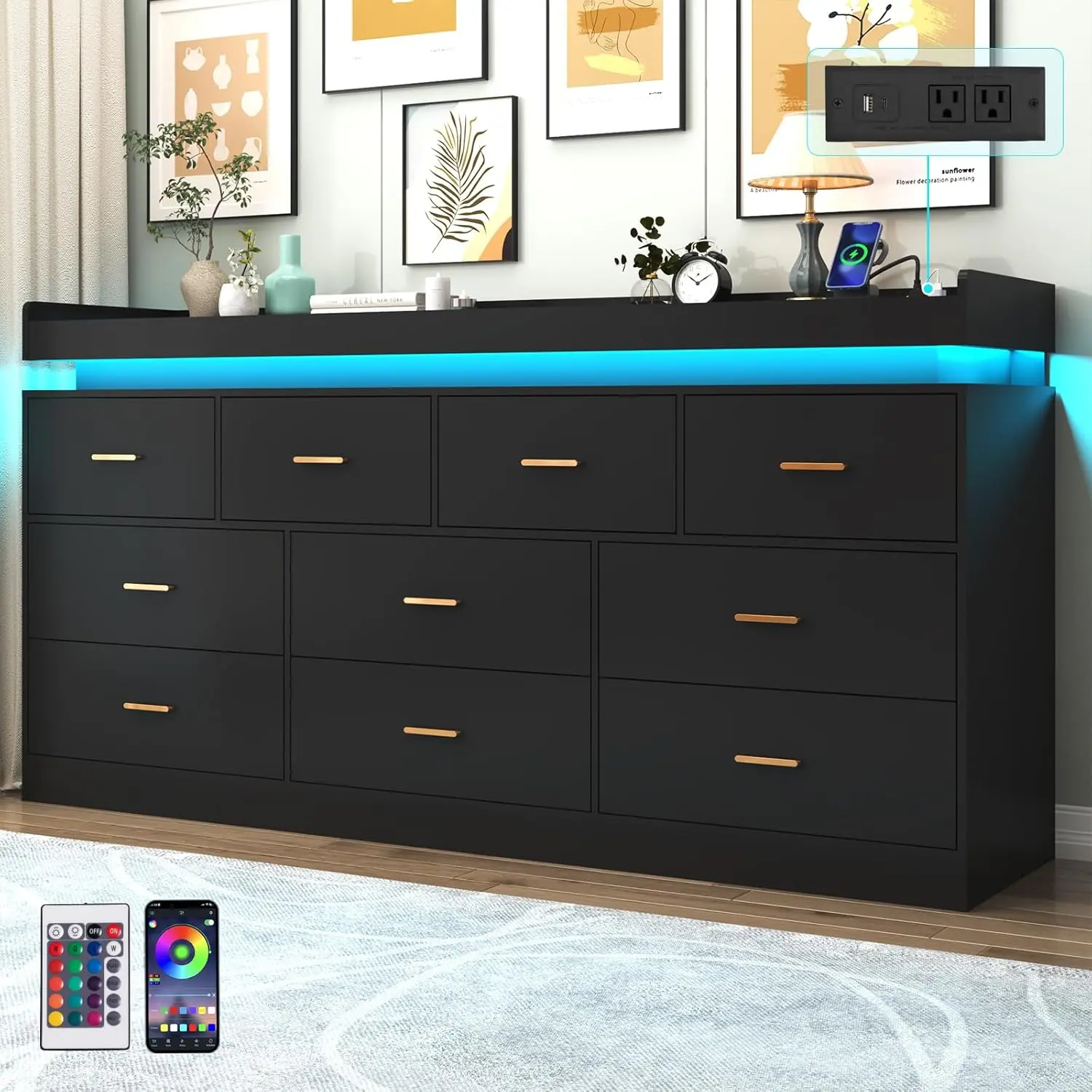 Dresser with LED Light, Modern Chest of Drawers for Closet, Wide Drawer  Organizer Cabinet for Bedroom, Living Room, Entryway, Hallway, White/Black  - TikTok Shop