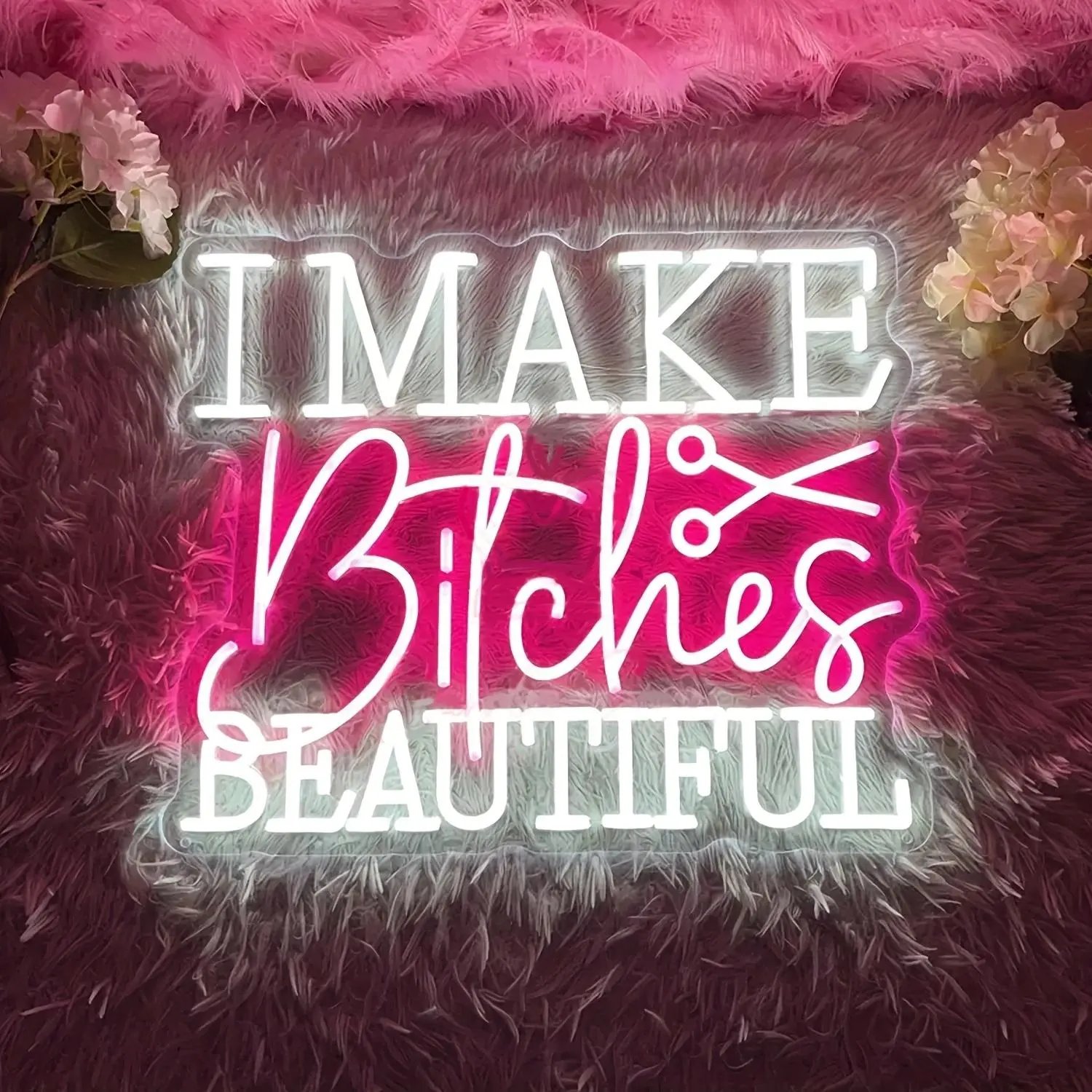 I Make Bitches Beautiful Neon Sign, USB Plug Powered Neon Light, Electronic Lights, Illuminated Sign Light, Home Decor Lighting, Indoor Decorative Light, Decorative Light for Bedroom, Living Room, Bar, Concert, Home Wall Decoration Neon Light