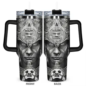 40oz Tumbler, 1 Count Stainless Steel Cup with Handle, Insulated and Durable, Mexican Style Design Drinking Cup for Home Office, Drinkware