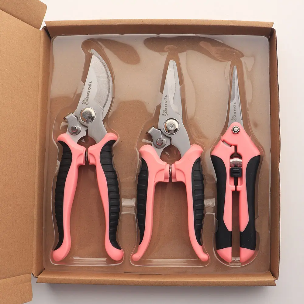 3pcs Heavy-Duty Stainless Steel Garden Pruning Shears Set, Sharp Blades, 0-20mm Fruit Tree Branch Trimming Tool, Multipurpose Durable Garden Hardware Kit