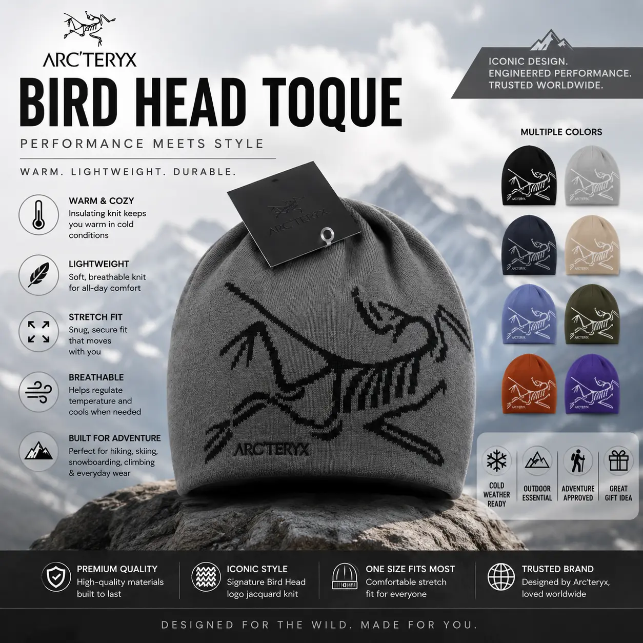 Arc'teryx Bird Head Toque Beanie for Men & Women, Iconic Logo Knit Winter Hat, Warm Lightweight Stretch Skull Cap, Ski Snowboard Hiking Mountain Headwear, Outdoor Adventure Cold Weather Streetwear, Everyday Travel Gift
