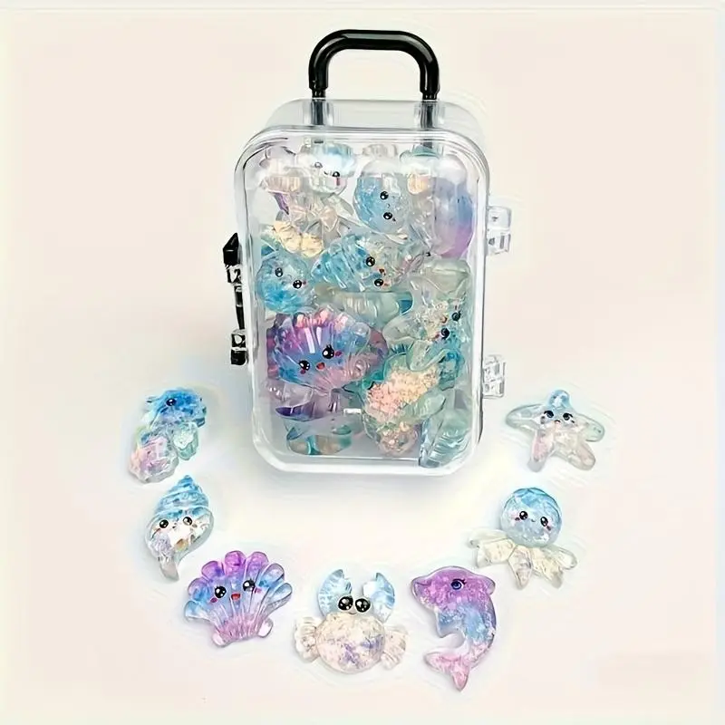 Mini Crystal Marine Ocean Animal Luggage Toy, Dolphin Conch Shell Girl Pretend Playtime, Day Small Toy, Kids Home Game, Cute Together Figures, Ocean Animals Figures