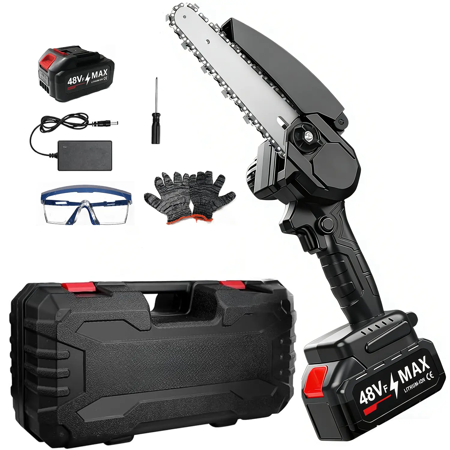 6-inch Brushless Motor Mini Chainsaw, 48V Battery-Powered Handheld Cordless Chainsaw with Ample Power, Compact and Portable for Tree Trimming, Wood Cutting, Outdoor Activities, Ideal Gift for Dad, Husband