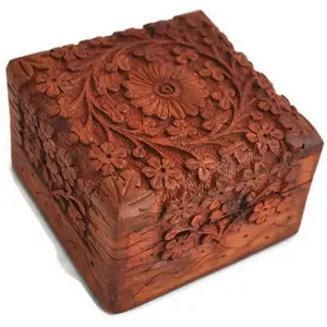 Jewelry Box Novelty Item, Unique Artisan Traditional Hand Carved Rosewood Jewelry Box from India Inside Artncraft