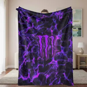 Purple Electric Energy Flannel Throw, Abstract Lightning Digital Print Soft Warm Cozy Blanket, Decorative Bedroom Blanket for Living Room Office Gift, Cozy Flannel Throw