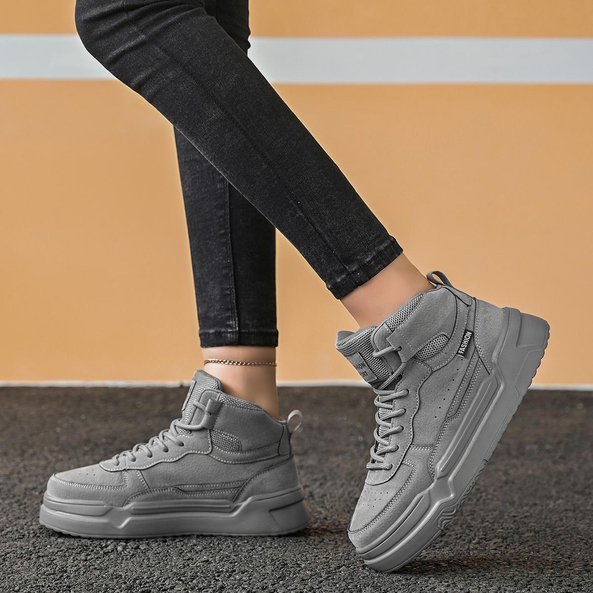 Women’s high-top sneakers, gray suede-texture platform shoes, casual platform shoes, fashionable workwear boots, height-boosting shoes, breathable and comfortable women’s shoes, street style, versatile everyday shoes Women’s high-top sneakers, gray suede-texture platform shoes, casual platform shoes, fashionable workwear boots, height-boosting shoes, breathable and comfortable women’s shoes, street style, versatile everyday shoes