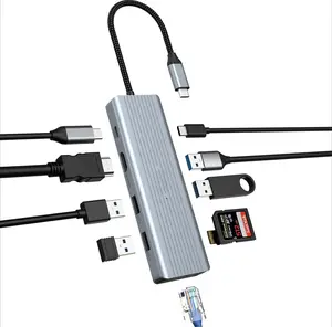 USB C Hub, 10-in-1 Docking Station USB C Adapter with 4K HDMI, 2 x USB-A 3.0, 2 x USB-A 2.0, USB-C Dataport, 100W PD, Ethernet RJ45, SD & TF Card Reader, Compatible with MacBook, iMac, More