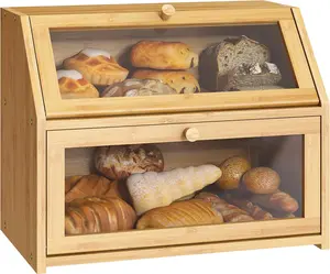 Farmhouse Bread Box for Kitchen Countertop Bread box Double Layer  Wooden  Capacity Bin Kitchen  Storage Container()