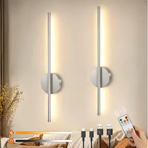 2-Pack Rechargeable Wall Lights, Dimmable Three-Tone, Silver Color, Remote/APP Control, Wireless Installation, USB Charging, Indoor Lighting