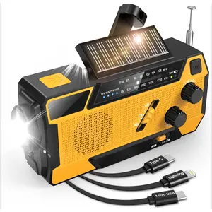 Emergency Weather Radio 7400mWh Emergency Crank Radio 3 in 1 Charging Cable Hand Crank Solar Radio with/AM/FM Power Bank SOS Alert/Flashlight for Emergency Camping Storm Survival