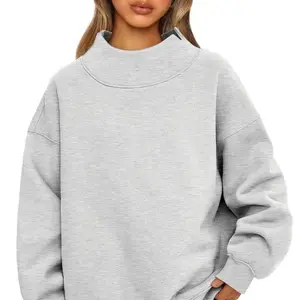 2025 Women's Sweatshirt Long Sleeve High Neck Pullover Sweatshirt Casual Hoodie Fleece Top Women Mock Neck Jumper