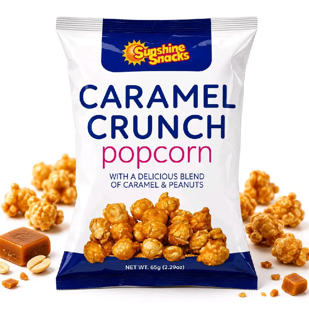 Crunchy Sunshine Snacks Caramel Crunch Popcorn with Peanuts, Authentic Jamaican Imported Snack