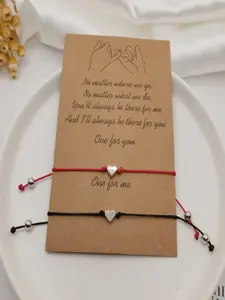 2-Piece Card Set Alloy Heart-Shaped Braided Adjustable Couple's Friendship Bracelets - Unisex | Ideal Valentine's Day Gift | Birthday Gift | Anniversary Gift Adjustable Slider Bracelets