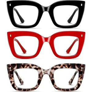3 Pack Oprah Style Reading Glasses Oversized Readers Blue Light Blocking Computer Eyewear With Spring Hinge