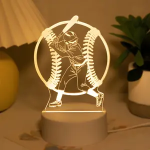 USB Powered Illusion 3D Baseball Night Light, Button On/off, Modern Sports Theme Bedside Lamp, Durable Plastic Desk Lamp, Led Home Decor