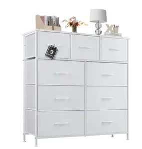 Dresser for Bedroom, 9 Storage Drawers, Anti-Tip Tall Fabric Closet Chests Organizer Tower Furniture with Wooden Top Metal Frame for Clothes, Kids Room, Living Room, Hallway, Entryway
