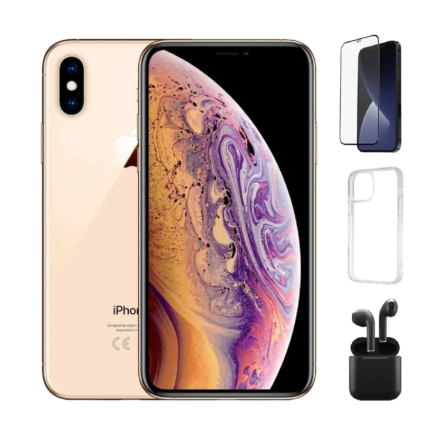 Refurbished iPhone XS Max (Fully Unlocked)-Excellent Condition with Case, Wireless Earbuds,Tempered Glass Screen Protector & 1 Year Warranty