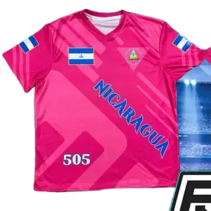 Nicaragua Pink Style Jersey - Model 505 with National Flag Design and Blue Trim Accents