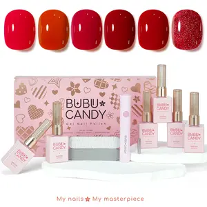 2-BUBUCANDY New Year Red 6 Pcs 15ml Solid Gel Nail Polish Set with LED Light Rubbing Strips Non-Toxic Long Lasting & Quick-Drying DIY Manicure Gift for Holidays Cosmetic,Spring Nails,liquid gel nails