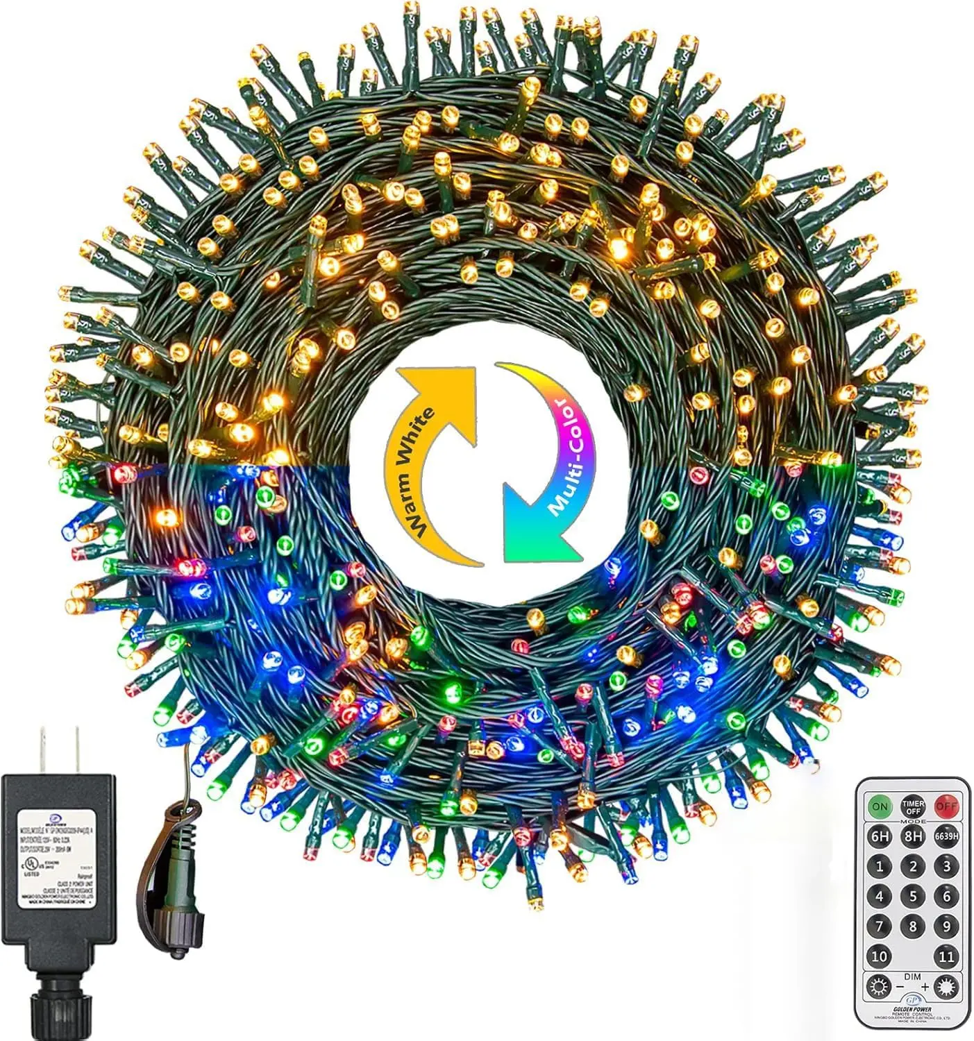 Christmas Lights 300 LED 108FT Color Changing Christmas Tree Lights with Warm White & Multicolor, 11 Modes  and Connectable Christmas String Lights with Remote for Xmas Decorations