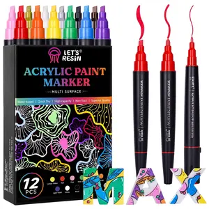 LET'S RESIN 12-Color Acrylic Paint Markers, 3 Tips Multi-Purpose High-Capacity Paint Pens, Opaque Quick-Dry Waterproof Acrylic Markers for Resin Crafts, Wood, Canvas, Rock   Painting, Glass, DIY Craft Supplies,  Back to School Supplies