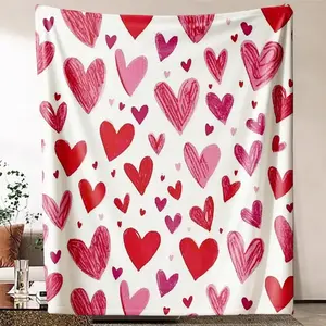 Valentine’s Day Heart Pattern Soft Flannel Throw Blanket – Lightweight, Warm, Portable Nap Wrap for Sofa, Bed, Office, Travel, Camping, Chair, Mixed Colors, All-Season Use, Nap
