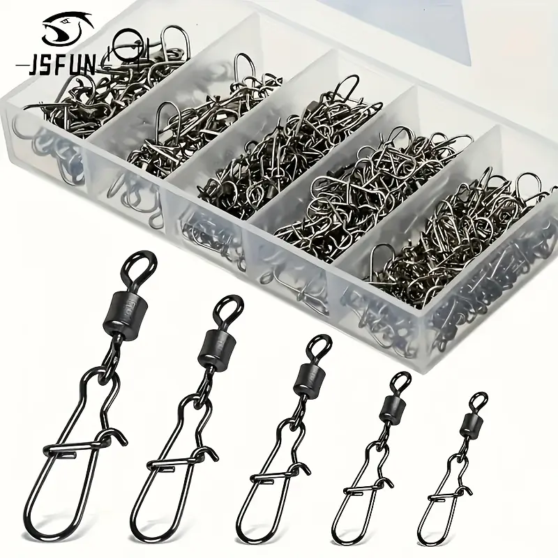 Fishing Swivel Set, Round Rotating Snap Hooks, Saltwater/freshwater Bass Trout, 50pcs/1set, Fishing Gear Set, Fishing Tackle, Fishing Accessories Kit, Outdoor Fishing Equipment, Outdoor Fishing Supplies, Fishing Stuff