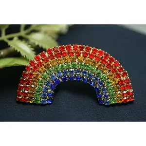 Rainbow Pin Pot Gold Brooch Rhinestone Crystal