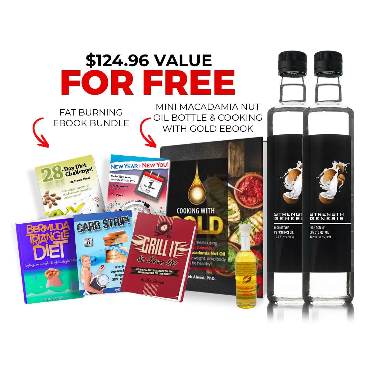 High Octane MCT Oil x 2 Bottle: Special Bundle with Mini Macadamia Nut & Cooking with Gold eBook!