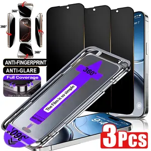 3-Pack 360° Privacy Protective Tempered Glass Screen Protector, Auto Alignment Kit, Compatible with iPhoneiPhone 11 12 13 14 15 16 17 Pro Promax 16 Plus 16E 17 Air 17 Series, Full Coverage, Anti-Spy